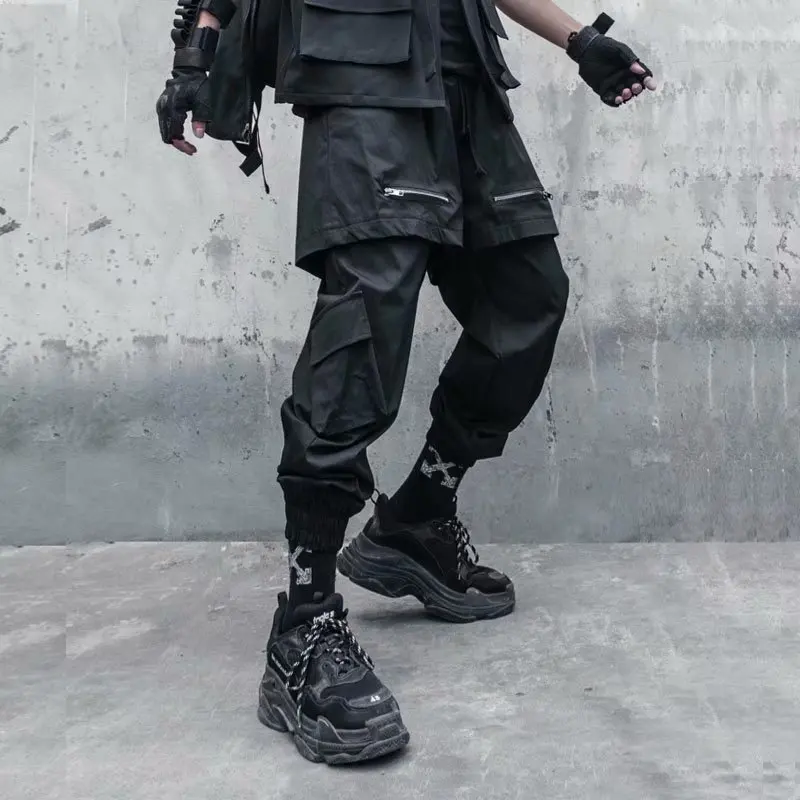 Брюки мужские черные в готическом стиле Джоггеры панк рейва готика Techwear Осенние