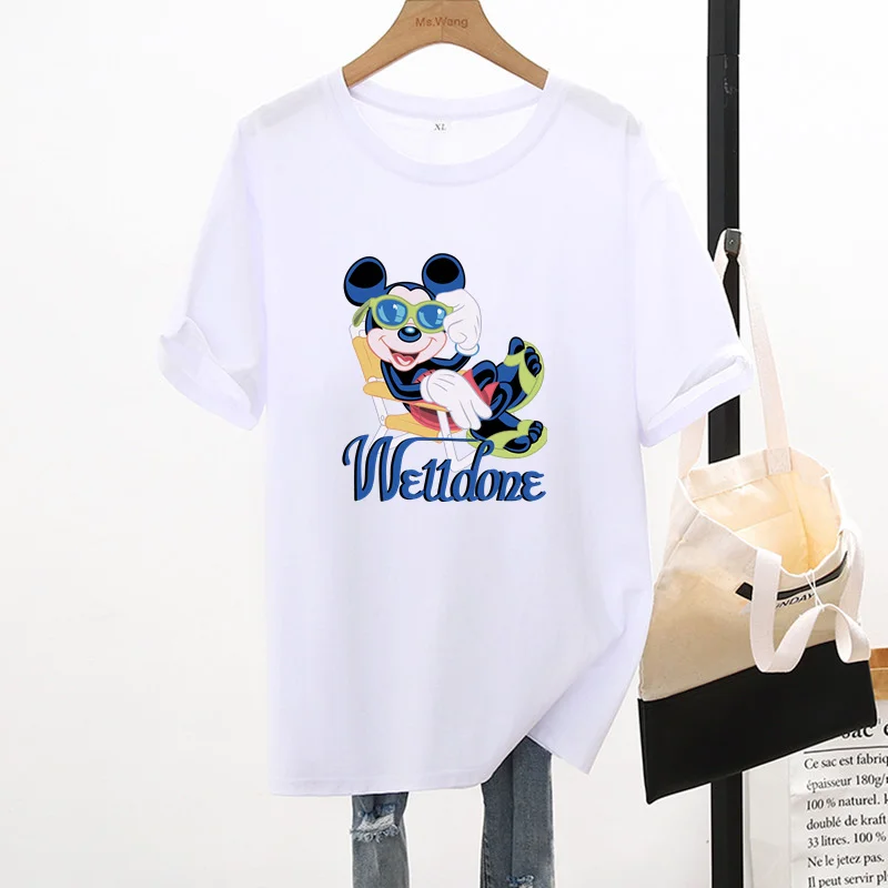 

Disney Anime Mickey Mouse Tshirt Women 2021 Summer Cotton Short Sleeve Loose T-shirty Damskie Tops Women 90s Aesthetic Clothes