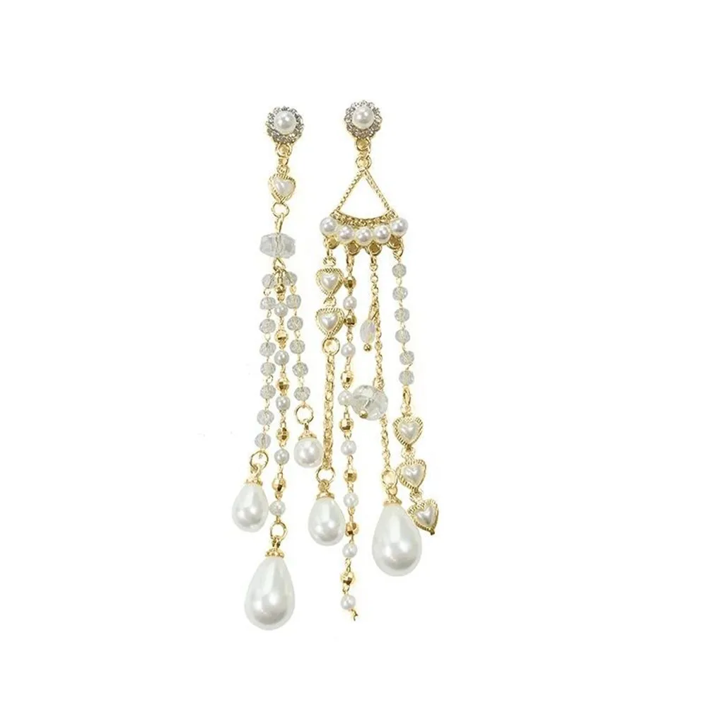 

Korean Fashion Long Asymmetric Earrings Simulation Pearl Tassel Teardrop Personality Earrings Female
