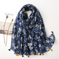 2021 women luxury brand viscose scarf garden floral tassel shawl spain style wrap pashminas stole muslim hijab sjaal 18090cm