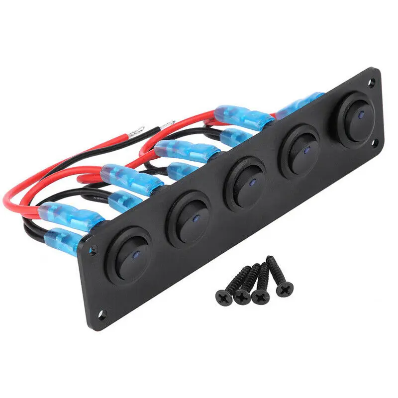

5 Gang Rocker Switch Panel Circuit Breaker Blue LED RV Car Marine Boat 12/24V ON/OFF