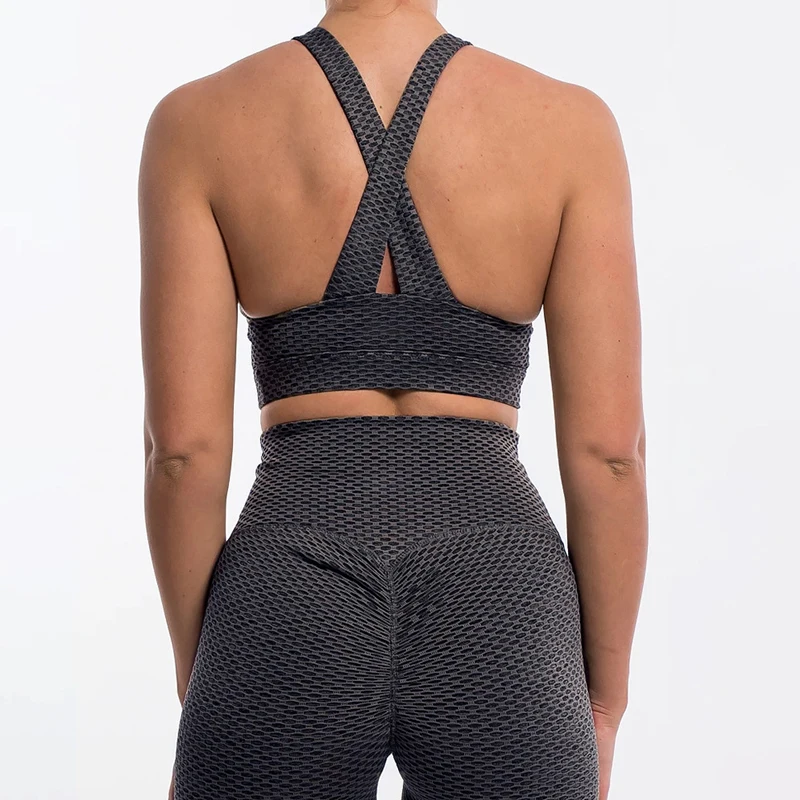 

NORMOV Women Sets Fitness V Neck Cross Bras And High Waist Push Up Leggings Suit Workout Solid Skinny Sets Femme