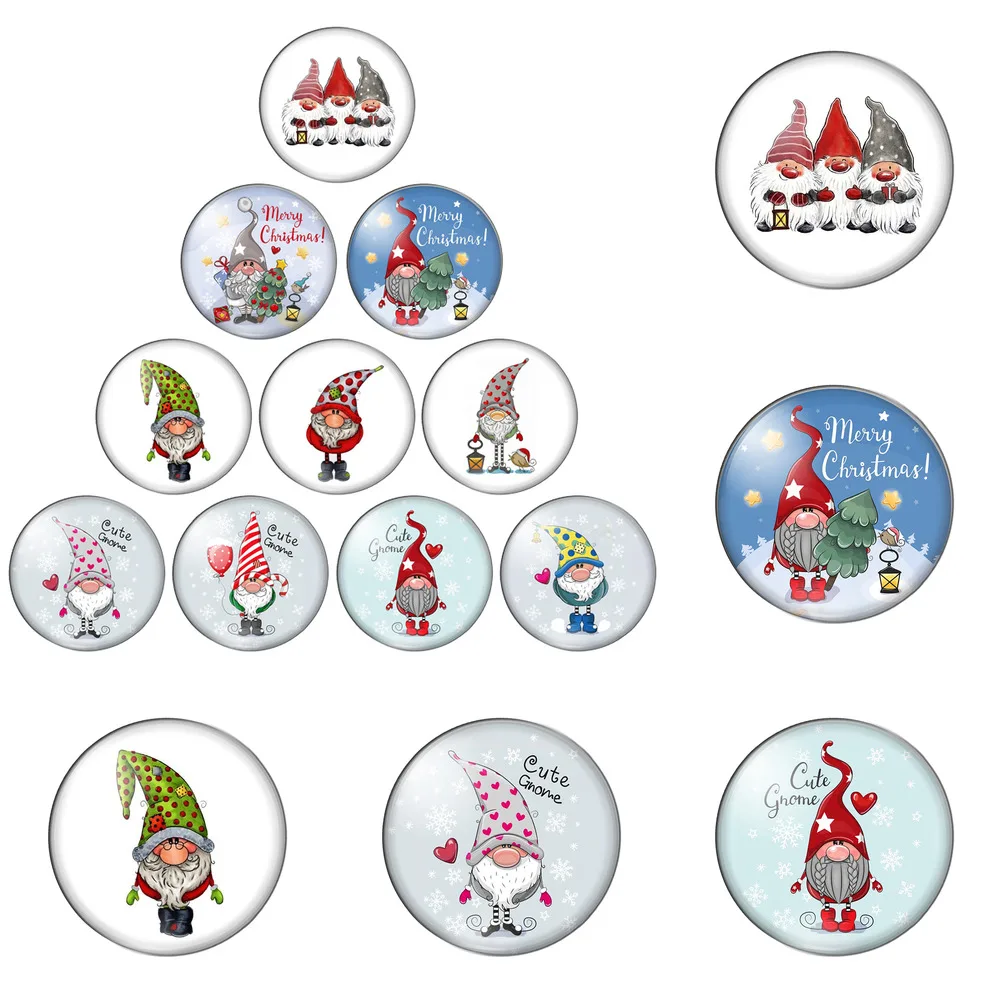 

12pcs/lot Cartoon Santa Claus Merry Christmas 8mm-30mm Round Photo Glass Cabochon Demo Flat Back Making Findings