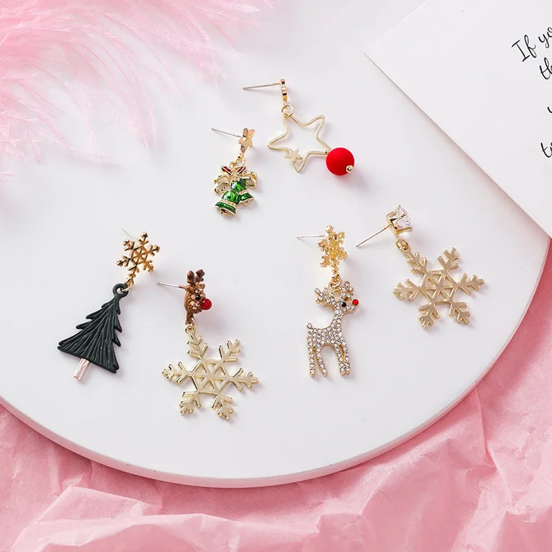Маленькая милая девочка Рождественская елка олененок Снежинка Hairball Drop Eareings для