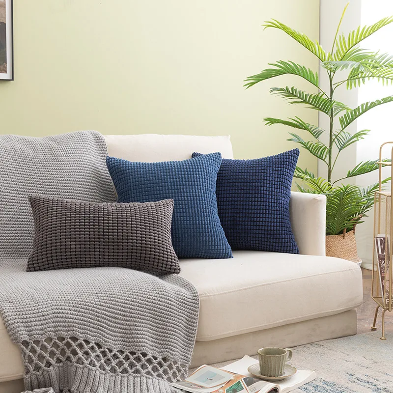 

Nordic Cushion Covers Soft Plaid Throw Pillow Cases Navy Blue Black Pink Pillow Cover Farmhouse Home Decoration Plush Pillowcase