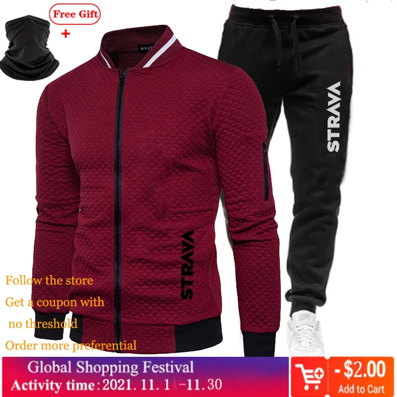 

Strava Men Set Winter Fashion Zippered Casual Plaid Cardigan Breathable Quick Dry Cycling Jacket Windproof Bicycle Mountain Bike