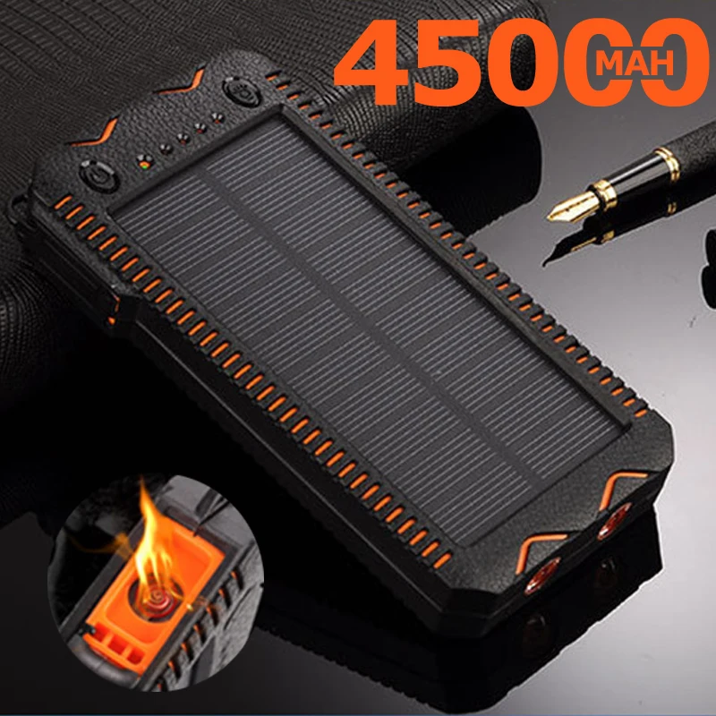 Солнечный внешний аккумулятор 45000mAh водонепроницаемый Cargador Portatil двойной USB Powerbank