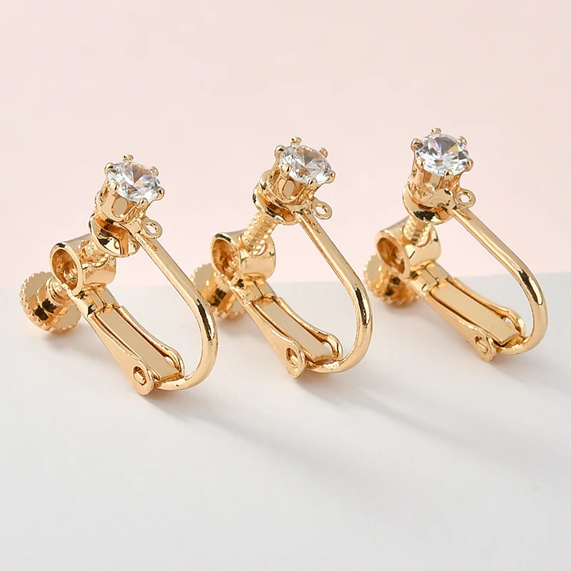 Color Zircon Screw Ear Clip DIY Handmade Materials Copper Plating 18k Gold Homemade Earrings Clip-on Accessories | Украшения и