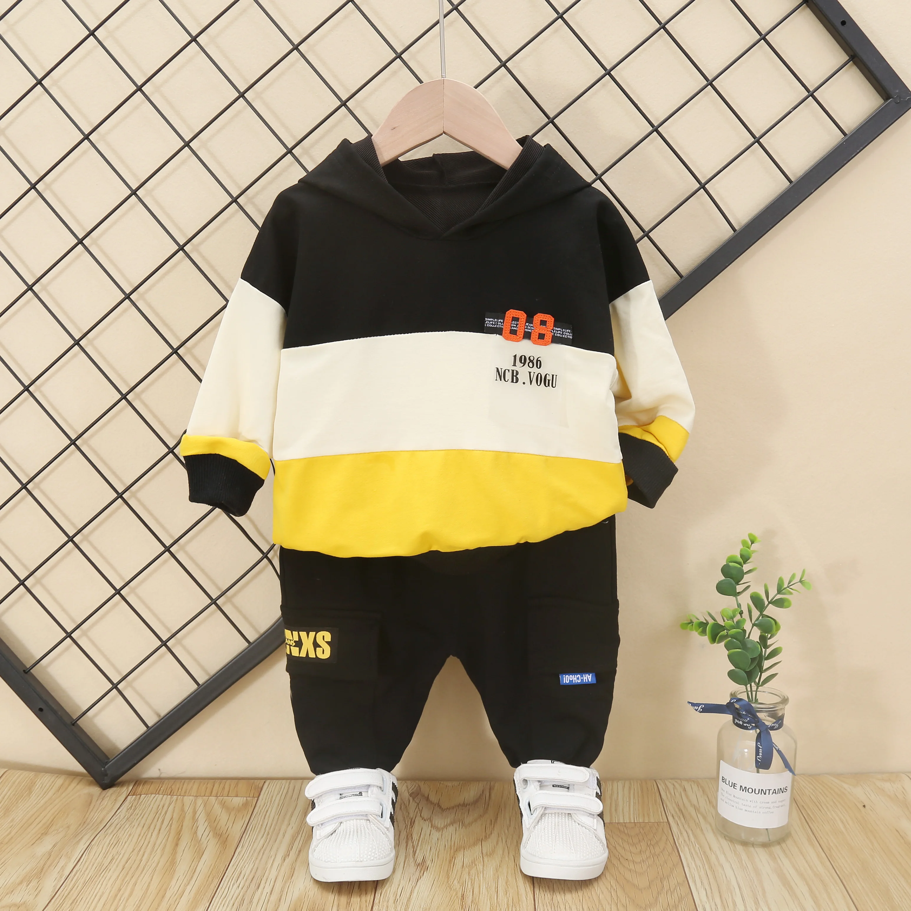 Спортивная одежда для мальчиков детский спортивный костюм топ с капюшоном +