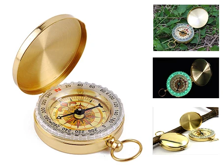 

High Quality Camping Hiking Pocket Brass Golden Compass Portable Compass Navigation for Outdoor Activities