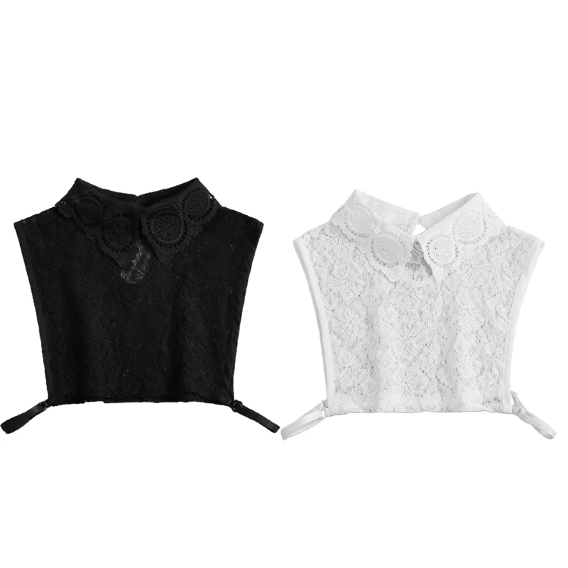 

Womens Sweater Decorative Fake Collar Hollow Floral Lace Detachable Half Shirt