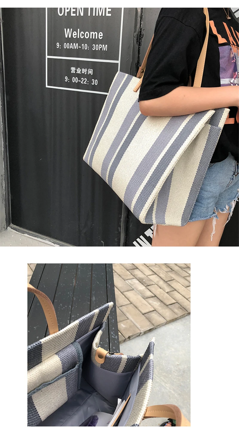 large shopping bag jumbo canvas totes beach bag shoulder bag summer striped casual totes brand wholesale wholesale