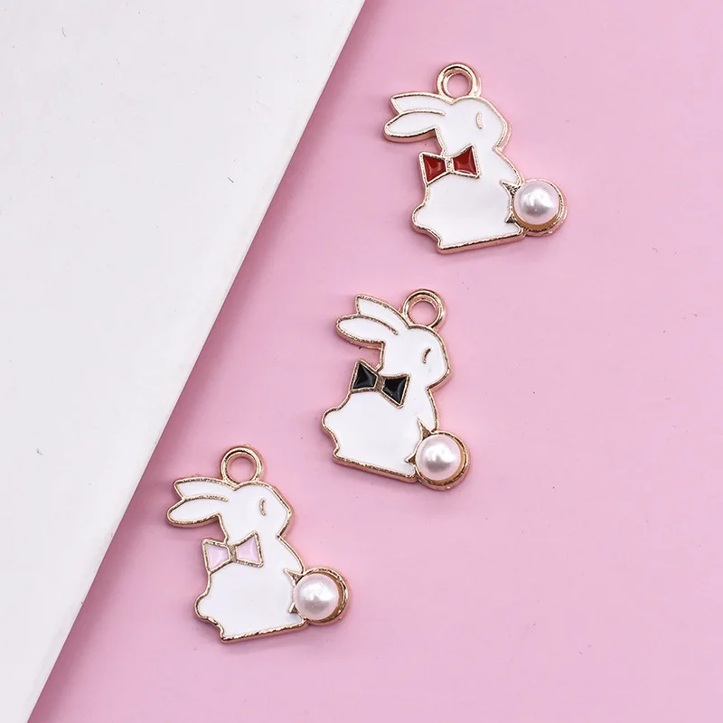 

10pcs 16*17mm Alloy Oil Drip Cute Bow Tie Pearl Rabbit Charms DIY Making Earrings Necklace Jewelry Accessories