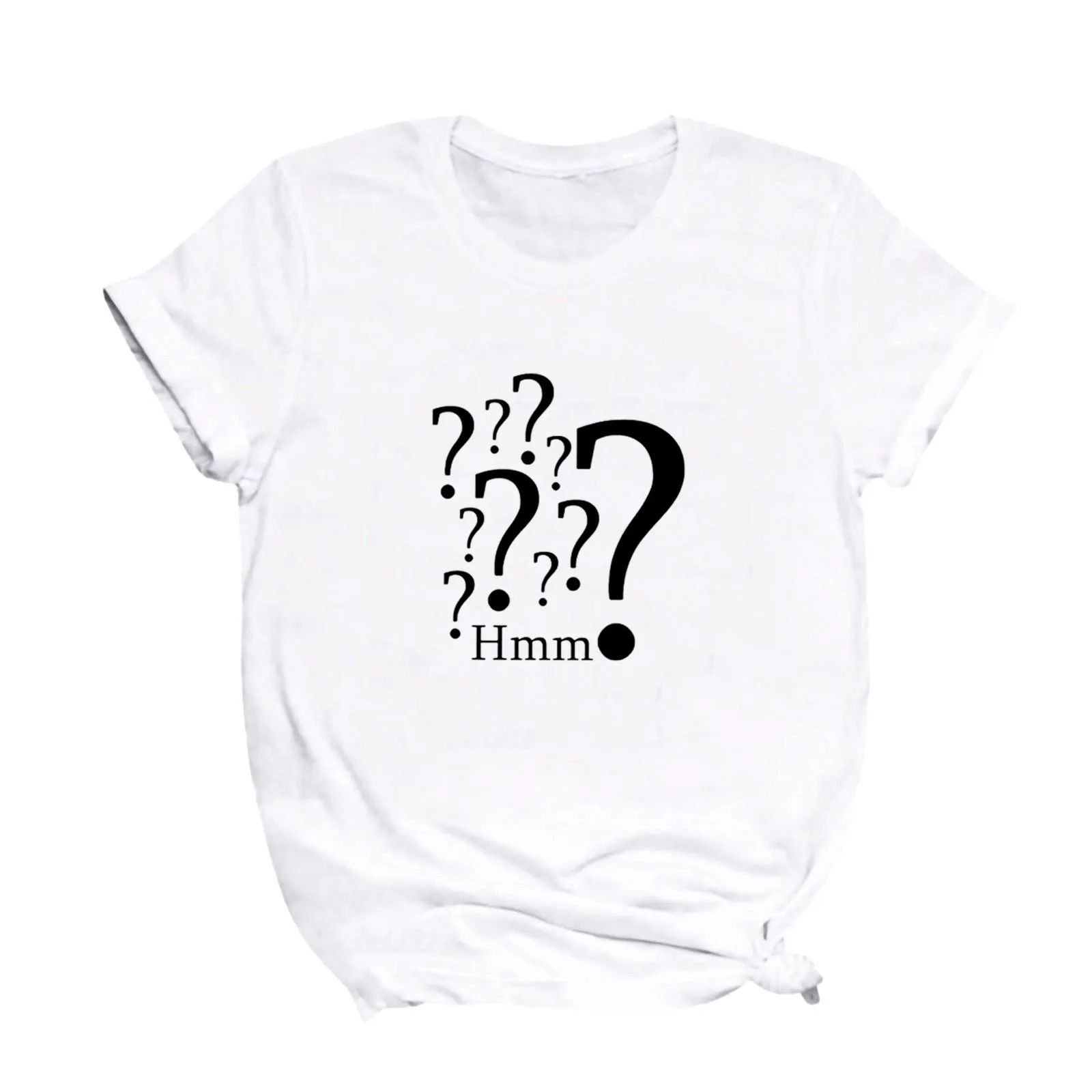 

Question Mark Abstract Women T Shirt Casual Fashion Tees Vintage Ulzzang Harajuku Short Sleeve HMM Letter White T-shirt 2021 New