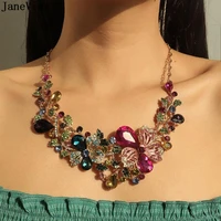 janevini women necklaces luxury pendant 2021 colorful crystal earrings jewelry set wedding charm beaded bridal royal necklace