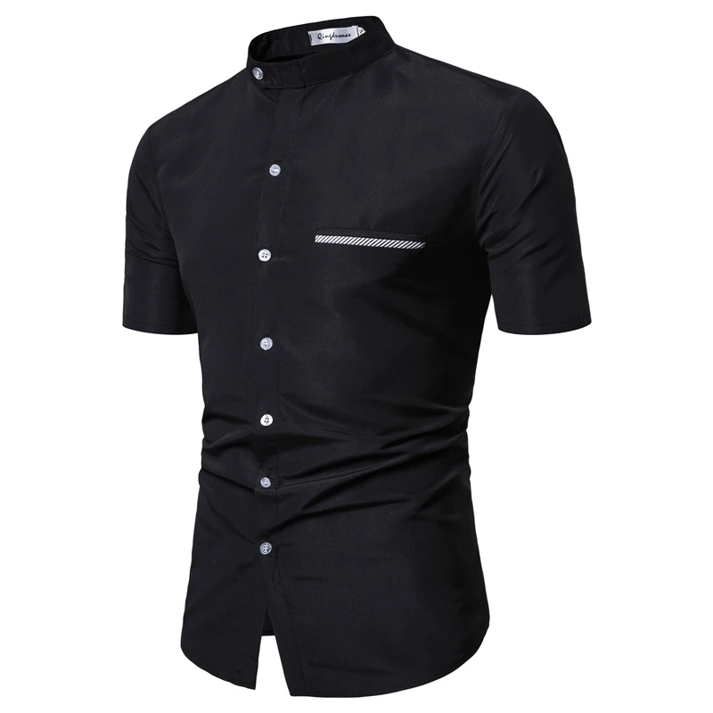 Бренд Мандарин воротник рубашка для мужчин лето мода сплошной цвет Slim Fit короткий рукав повседневные рубашки деловые формальные Camisas