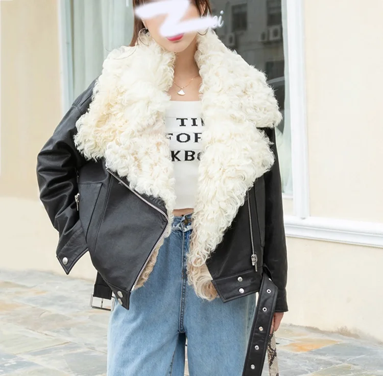 Пальто из овечьей шерсти с лацканами на воротнике кожаная куртка подкладкой 90%