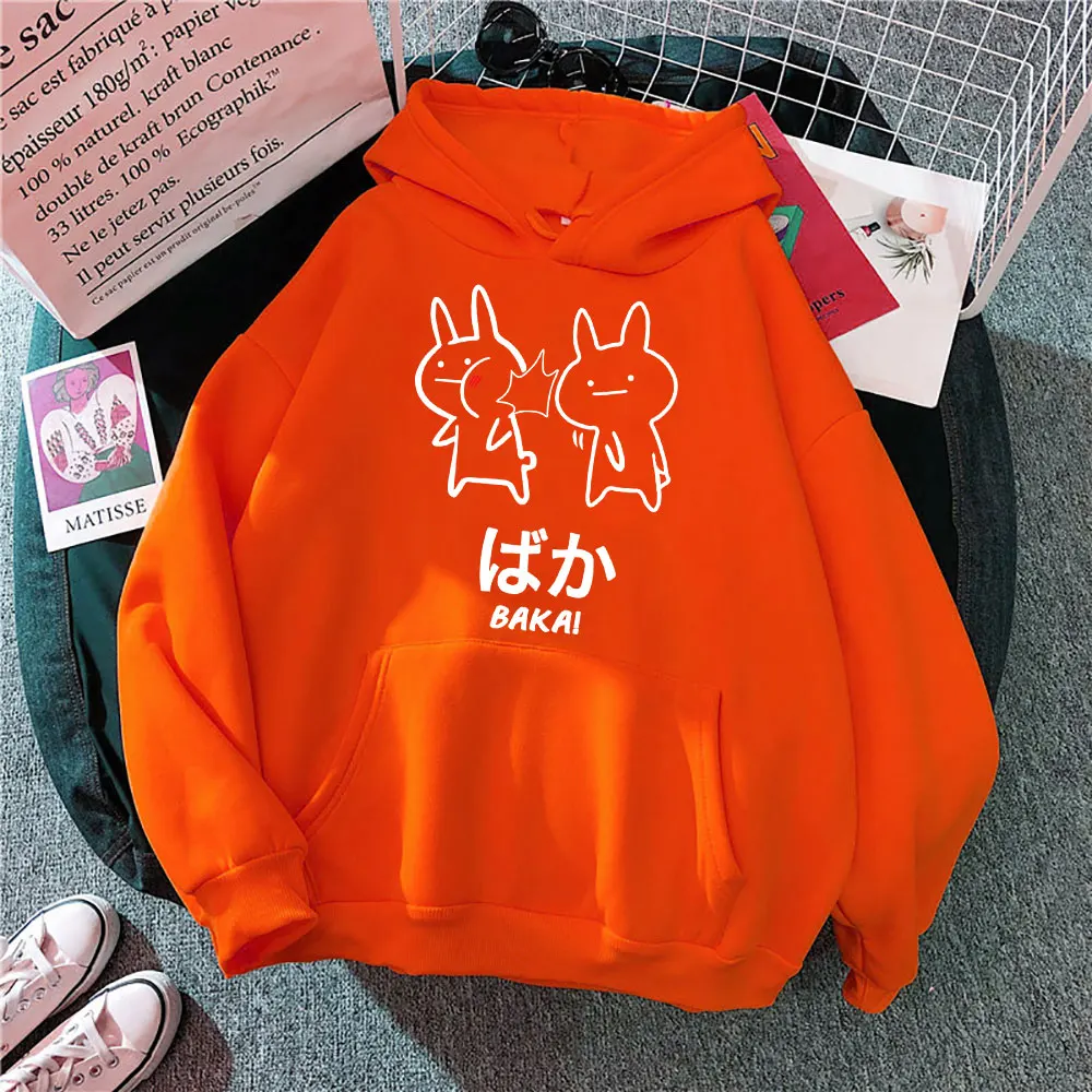 

Japanese Style Pullover Harajuku Baka Rabbit Slap Japan Anime Casual Hodded Jacket Cute Thick Female Hoodie High Quality Clothes