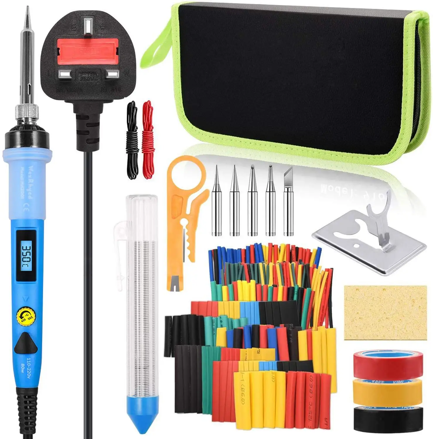 

60W/80W Digital Soldering Iron kit, Adjustable Temperature, with 328pcs Heat Shrink Tubing, Insulating Tape, Welding iron tools