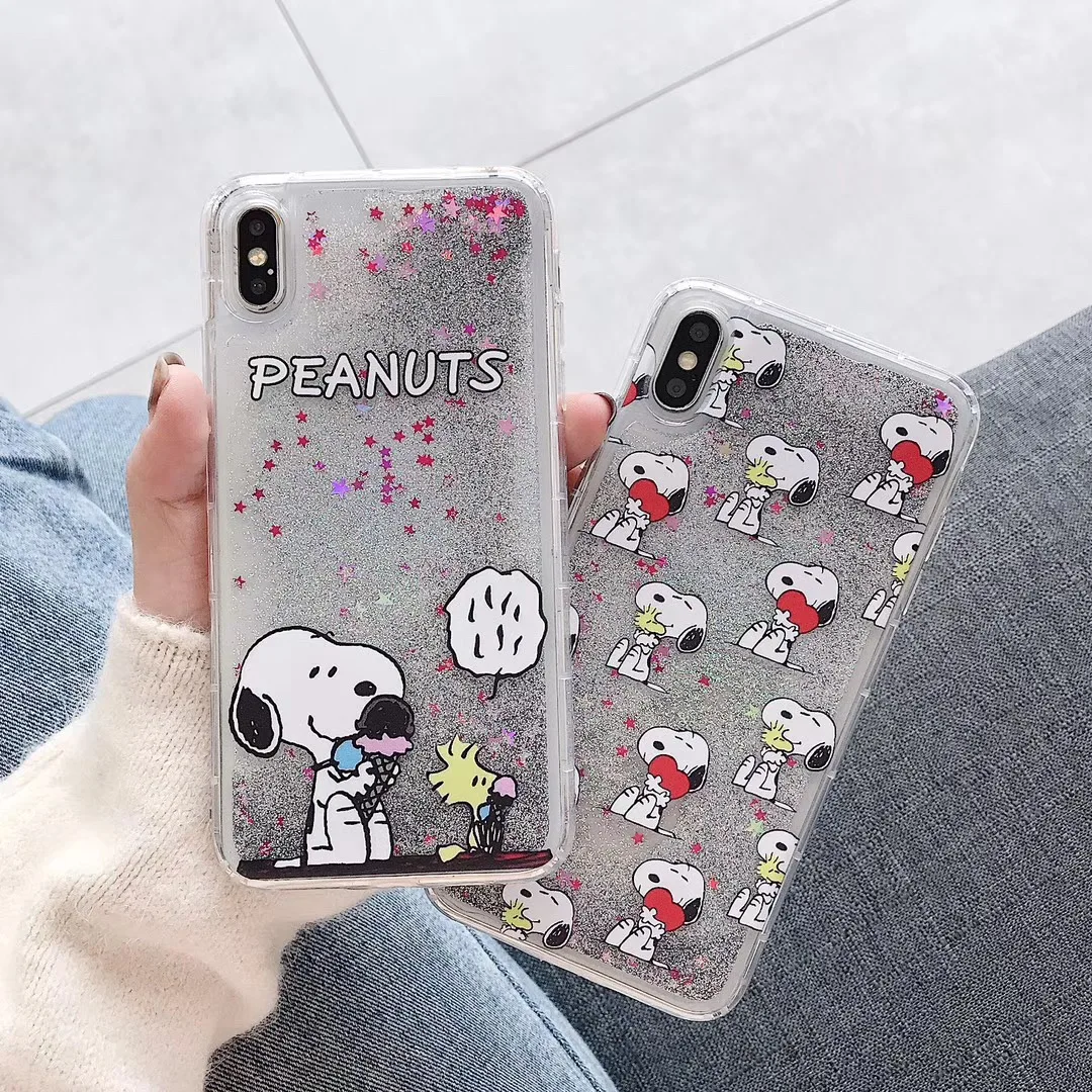 Cute cartoon Charlie Brown friend puppy love heart phone case for iphone Xs MAX XR X 6 6s 7 8 plusfun quicksand soft cover coque |