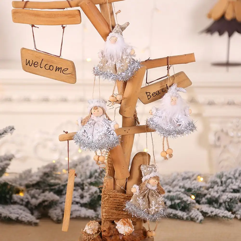 

Adorable Xmas Tree Ornament Angel Bag Pendant Special Flax Delicate Craft Angel Doll Home Decor for Children Party Supplies
