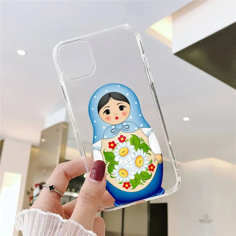 

Russian Dolls Pattern Matryoshka Phone Case Transparent for iPhone 6 7 8 11 12 s mini pro X XS XR MAX Plus SE cover funda shell