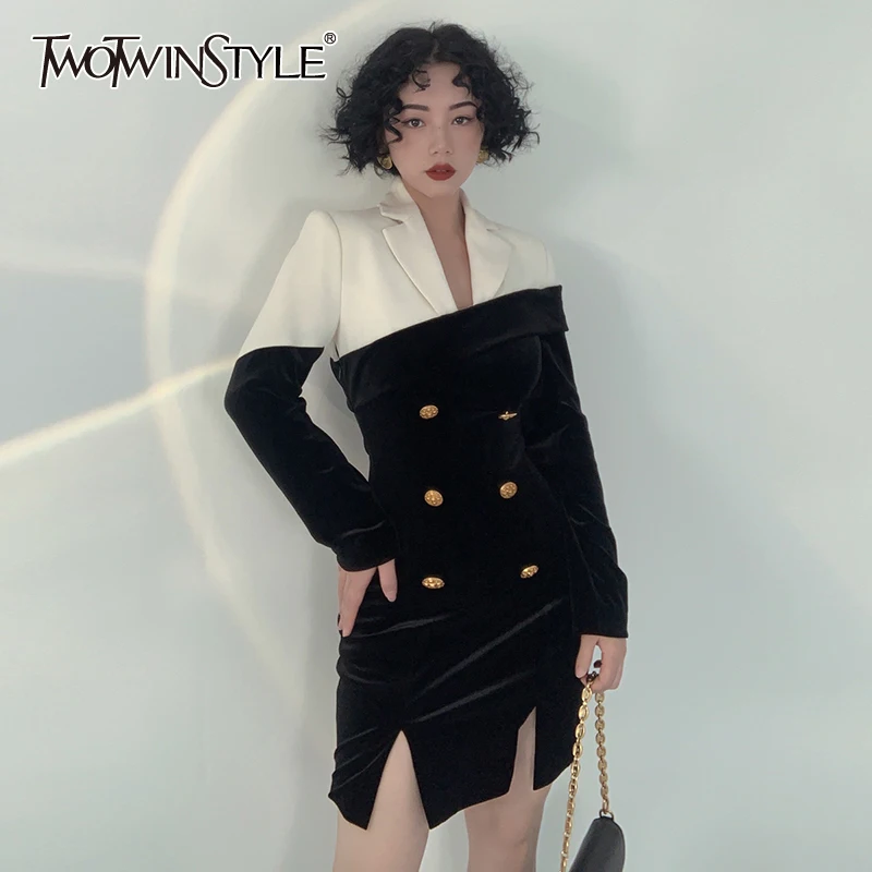 Женское Повседневное платье twotwin2, разноцветное платье с разрезом и длинным рукавом, осенний стиль, новинка 2021