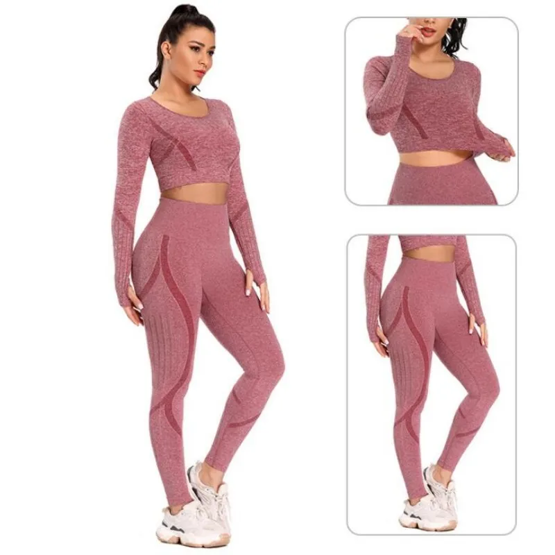 

Seamless Yoga Set Tracksuit Fitness Clothing Sportswear Sports Long Sleeve High Waist Women Gym Push-up Leggings Tights Suit