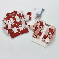 2022 spring new infant baby cartoon sweater suit cute bear print knit cardigan newborn baby knitted bodysuit sleeveless jumpsuit