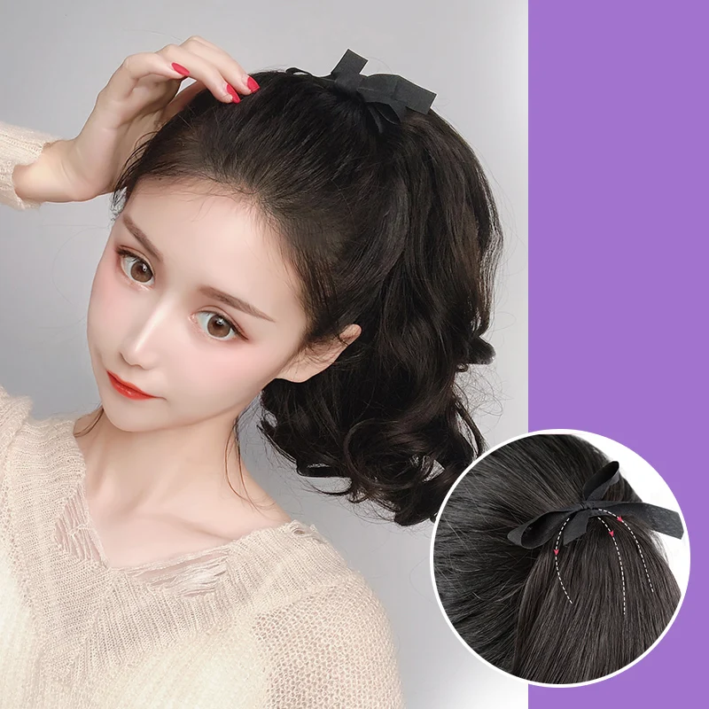 Кудрявый хвост на шнурке черные коричневые синтетические накладные волосы
