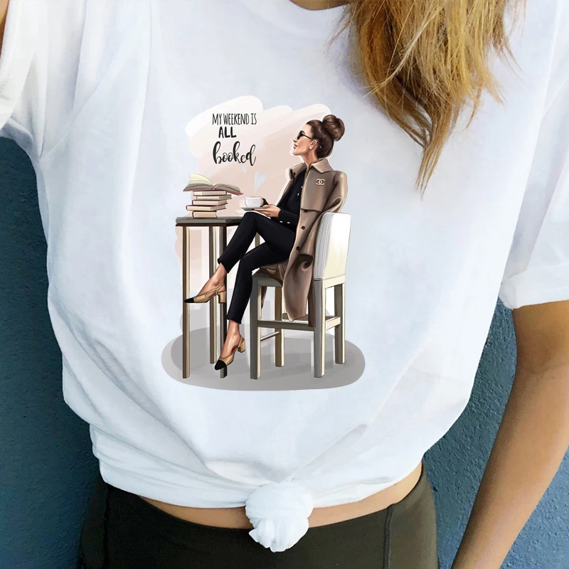 LUSLOS Super Girl Print T Shirt Women Tshirt Fashion Female White Tee Shirts Cute Kawaii Harajuku Vogue T-shirt Clothes | Женская одежда