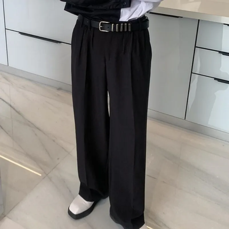 

Korean Wide-leg Pants Men's Fashion Solid Color Straight Casual Pants Men Business Society Mens Suit Pants Male Dress Pants