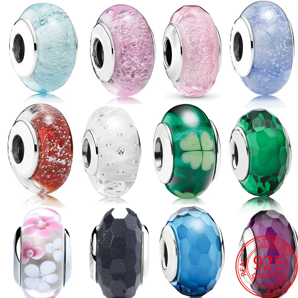 

Real 925 Sterling Silver Beaded Garden Scene Murano Glass Charm Fit Pandora Snake Clasp Bracelet Jewelry Accessories