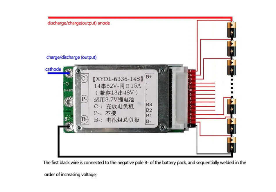 7S 24V 10S 36V 13 V 48V 14S 52V литий-ионная Lipo ионная плата для защиты аккумулятора, зарядный общий порт 15A ebike BMS PCM Packs motor