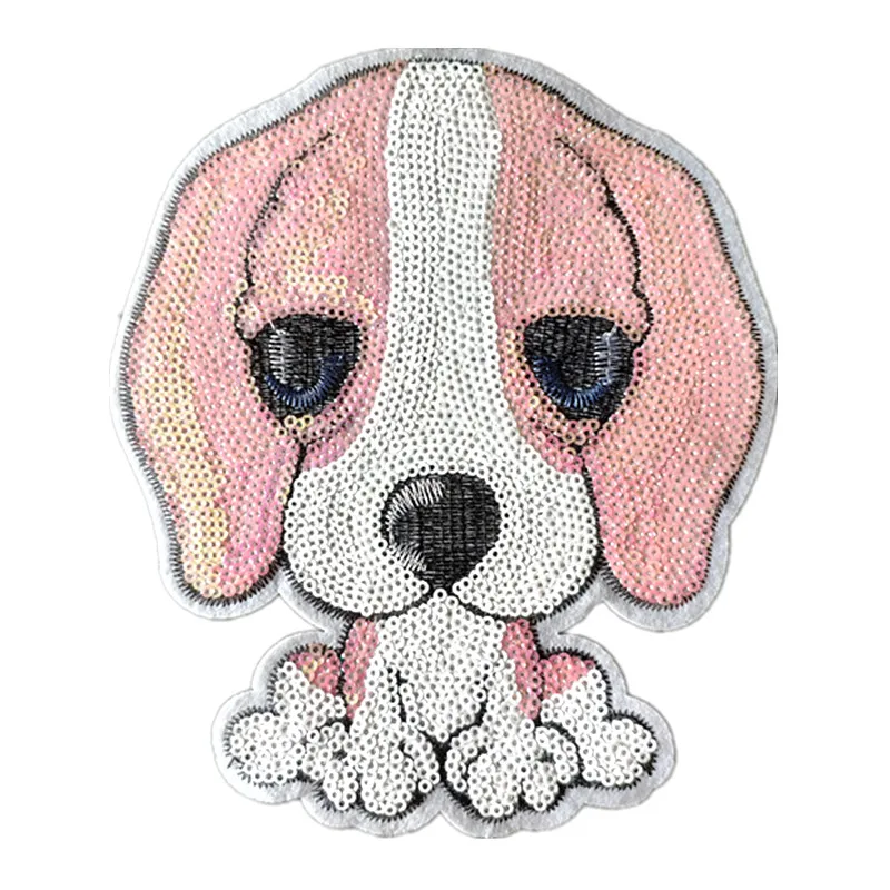 

18CM Pink Dog Patches For Clothing Luxury Sequins Strange Things Sequined Patch Diy Clothes Stickers Christmas Large Biker Badge