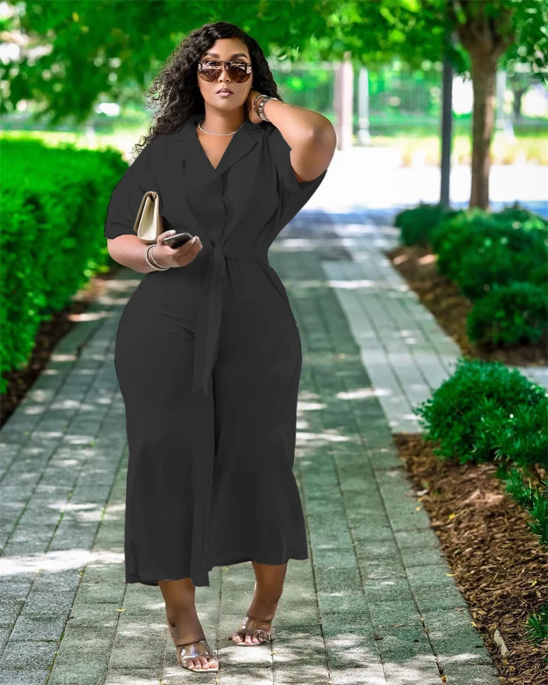 

RStylish Women Set Solid Half Sleeve Single Breasted Shirts Loose Wide Leg Pants Summer 2021 2 Piece Outfits