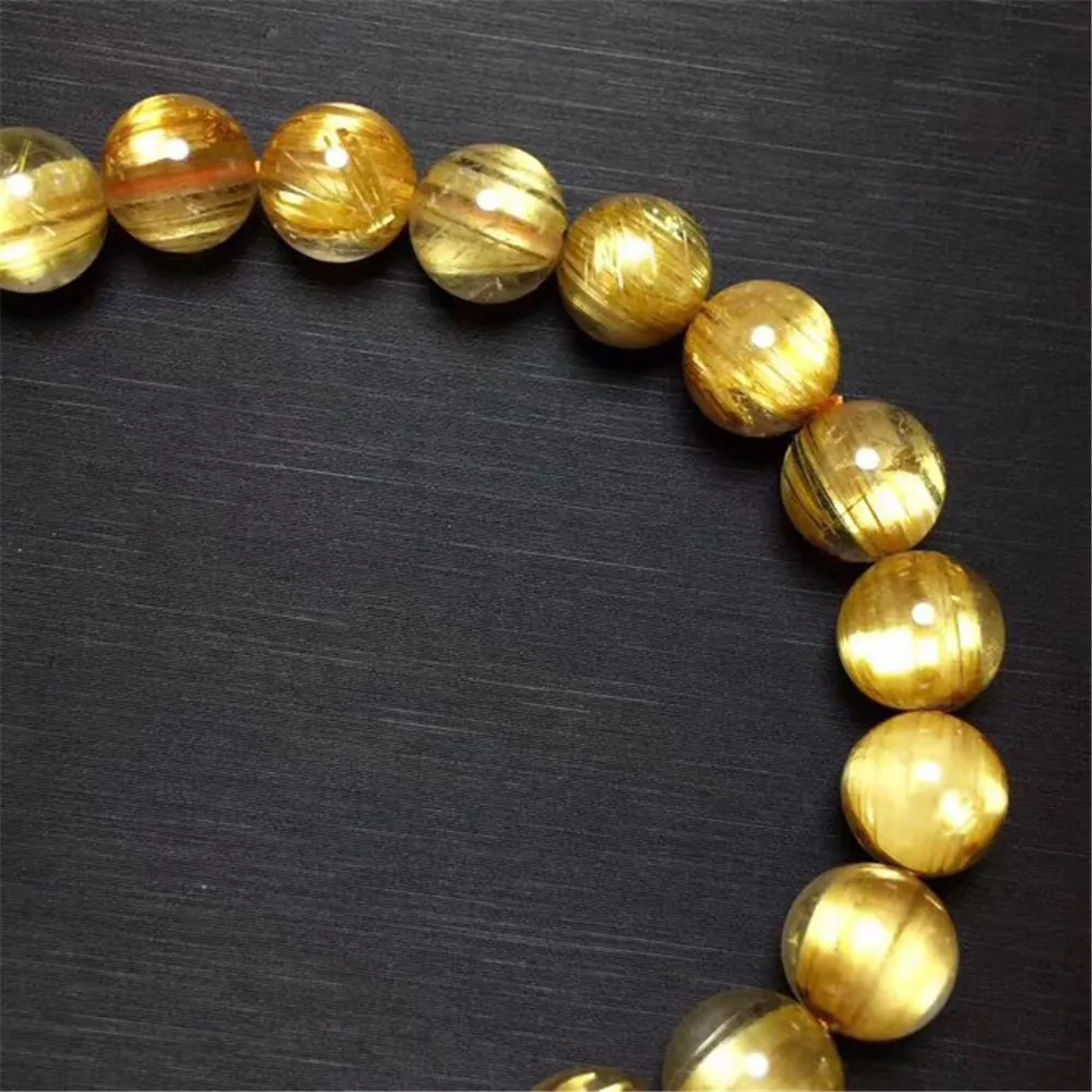 

Certificate 8mm Natural Brazil Gold Rutilated Bracelet For Women Men Wealthy Titanium Round Beads Stone Stretch Jewelry AAAAA