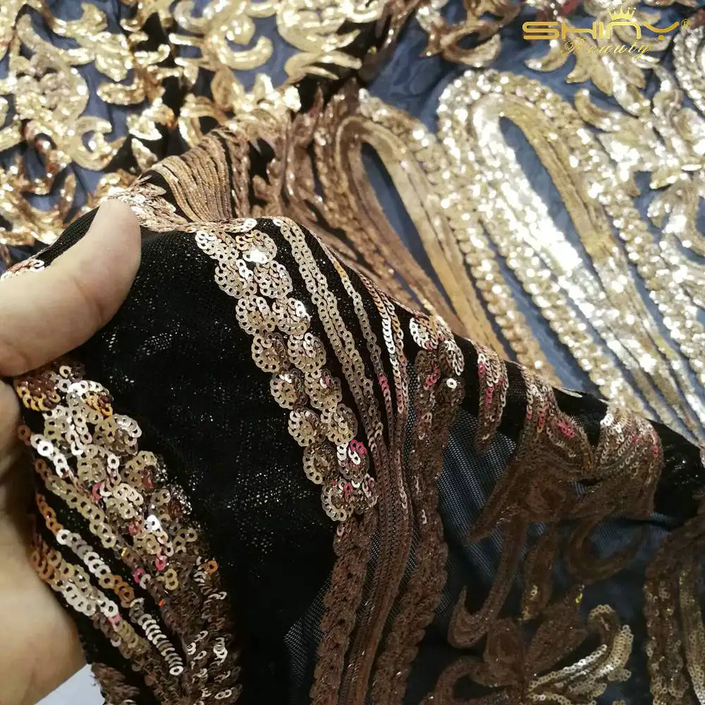 Блестящая Красивая медная цветочная ткань текстиль двустороннее украшение с