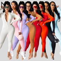 normov autumn casual sportswear fitness rompers womens jumpsuit sexy v neck zipper long sleeve leggings body jumpsuit overalls