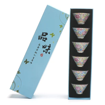 

Jingdezhen Enamel Color Tea Cups Household Simple Porcelain Owner Cup Kung Fu Green Tea Tie Guan Yin Teaware 6 Pack Gift Box