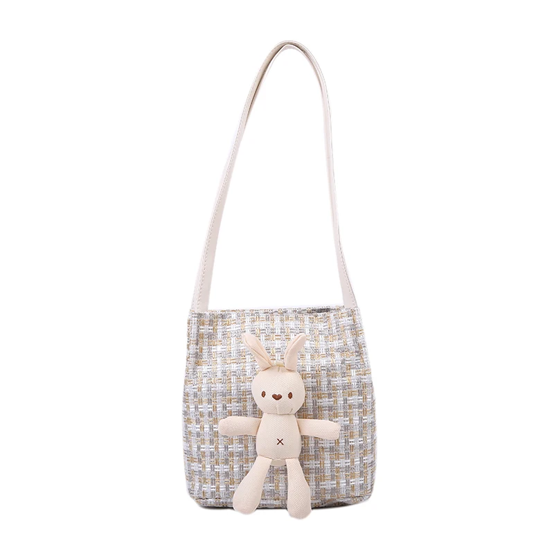 

Straw Weave Bucket Bags Rattan Women Summer Beach Shoulder Bags Handbags Totes Casual Handbags Retro Mini Shoulder Bag