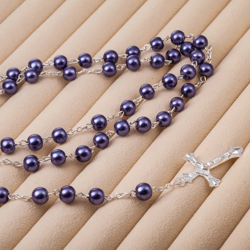 Крест очарование Бог христианский Розарий Ожерелье Имитация Жемчуга крест