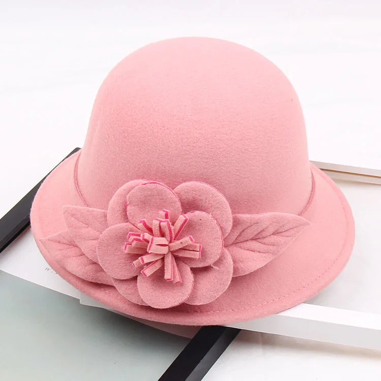 Новая зимняя Женская винтажная фетровая шляпа с цветами в западном стиле для женщин и девочек, теплые шапки-котелки, Панама, шапка для путешествий, свадьбы, церкви, верхняя шапка