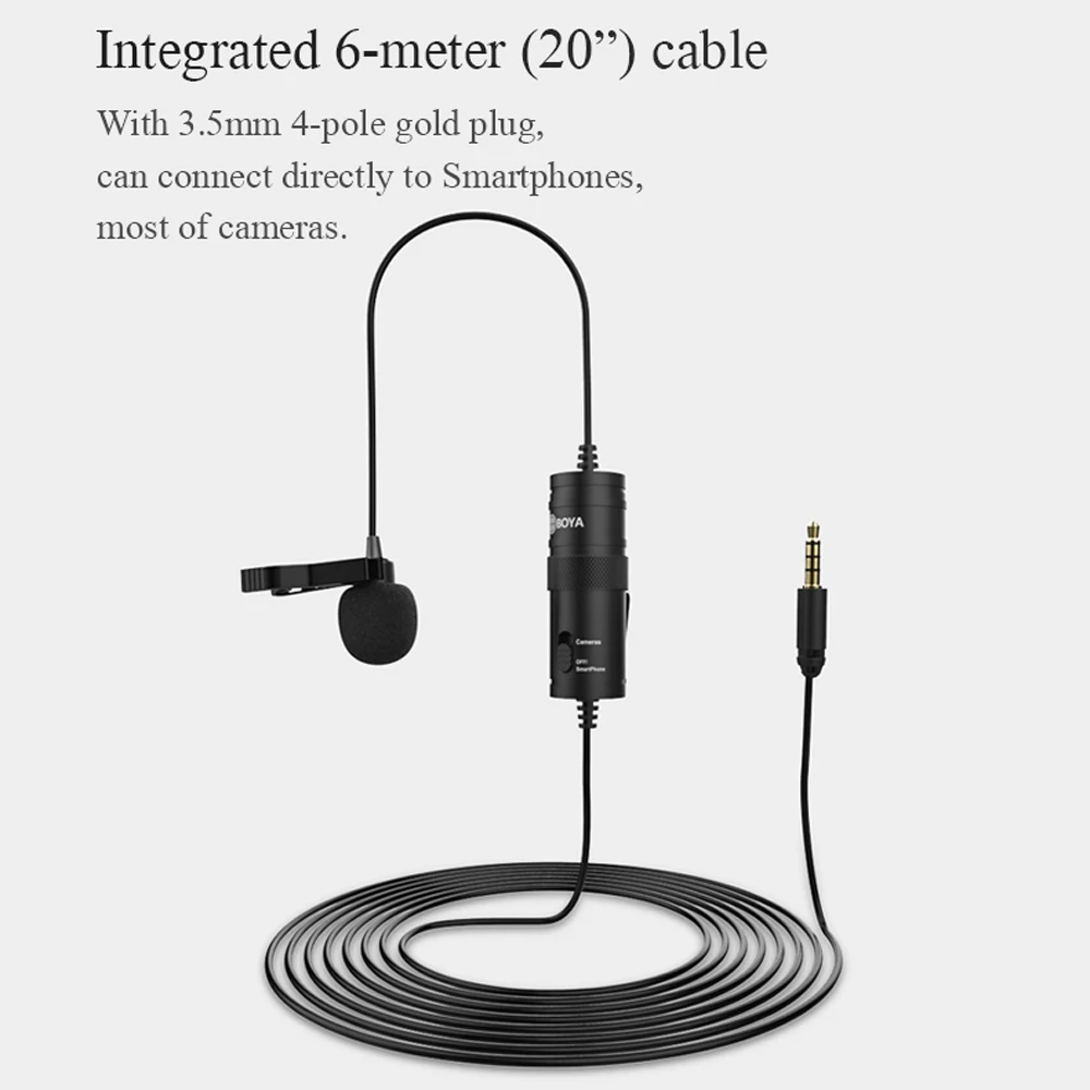 BOYA BY-M1 петличный микрофон 6 м для iPhone Android смартфон DSLR камера видеокамера ПК аудио
