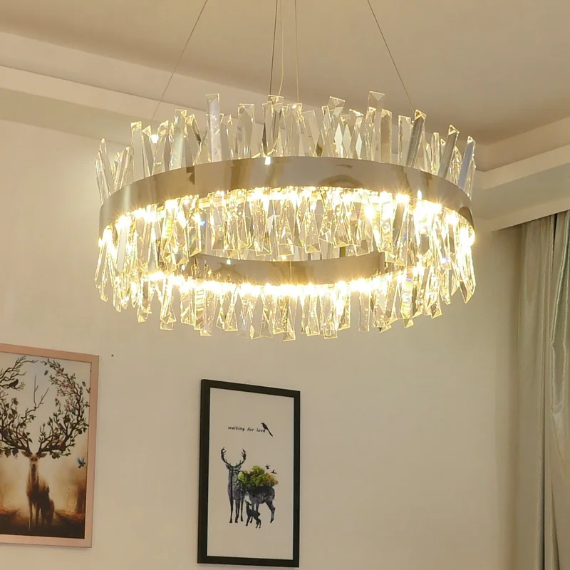 

New Modern Crystal Chrome Gold Round Rectangle Chandelier Lighting for Living Room Bedroom Kitchen Island Lustre LED Lamp