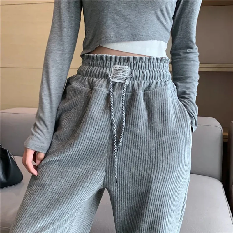 

Casual Thicken Corduroy Soft Sweatpants Women Classical Slim Loose Ankle Banded Pants Elastic wasiat StraightTrousers Joggers