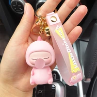 kawaii girl heart pink dinosaur keychain cute personality blowing bubbles bell doll keyring women man bag car decorate pendant