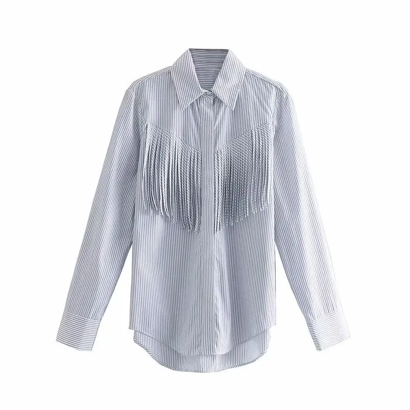 Женские Элегантные полосатые рубашки с кисточками Деловая блузка длинным