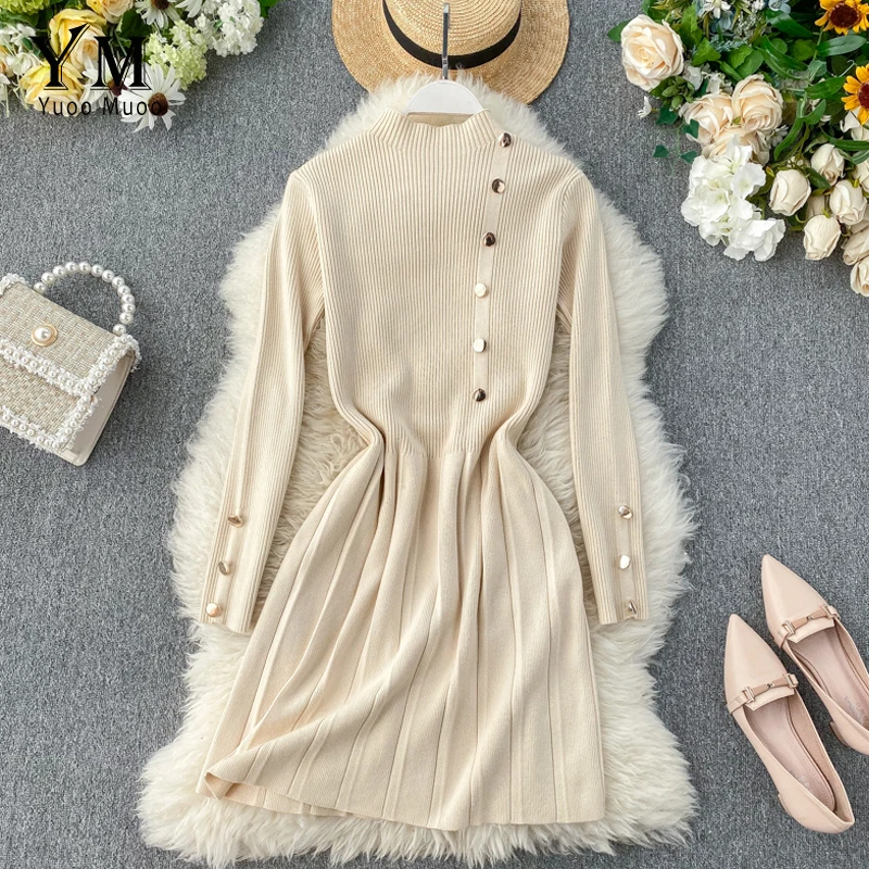 YuooMuoo хорошее качество удобные кнопки дизайн Осень Зима Женское платье Теплый