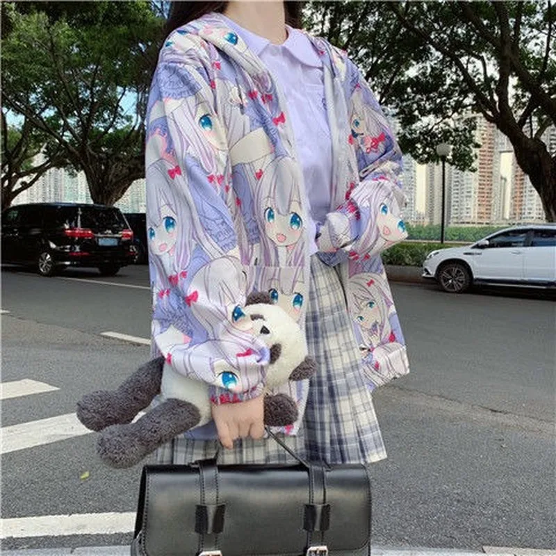 

Autumn Anime Hoodie Fashion Kawaii Print Zip Up Hoodies Streetwear Harajuku Sweatshirt Korean Style Cute Women Hoodies